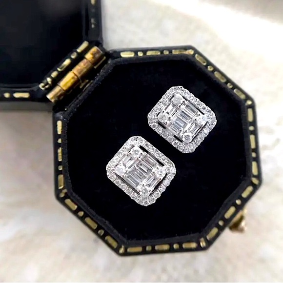 🔵𝟲𝟱%𝗢𝗙𝗙 𝗯𝘂𝗻𝗱𝗹𝗲𝘀 𝟯+🔵 NEW 925 CZ Paved Rectangular Fancy Earrings - Picture 9 of 13